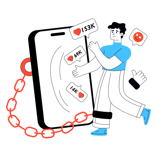 Social Media Addiction, Social Media Craving, Mobile Social Media, Social Media User, Phone Addiction,icons illustration