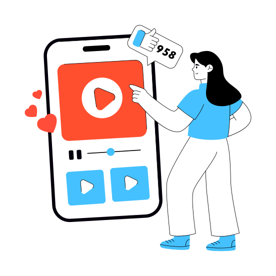 Watching Video, Mobile Video, Video Streaming, Play Video, Online Video, illustration