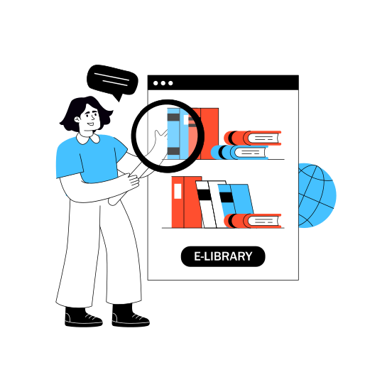 Online Library, Online Books, E Library, Digital Library, Search Books, illustration