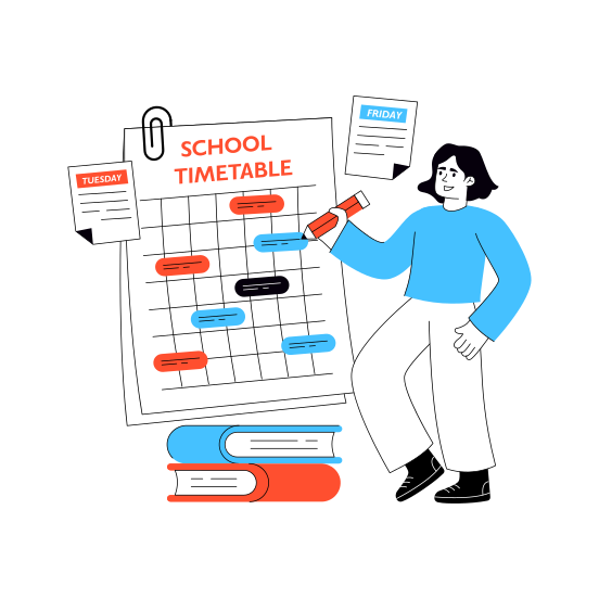 School Timetable, Schedule, Planner, Calendar, Almanac illustration