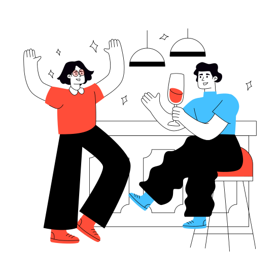 Bar Celebration, Party, Dancing Guy, Couple, Partners illustration