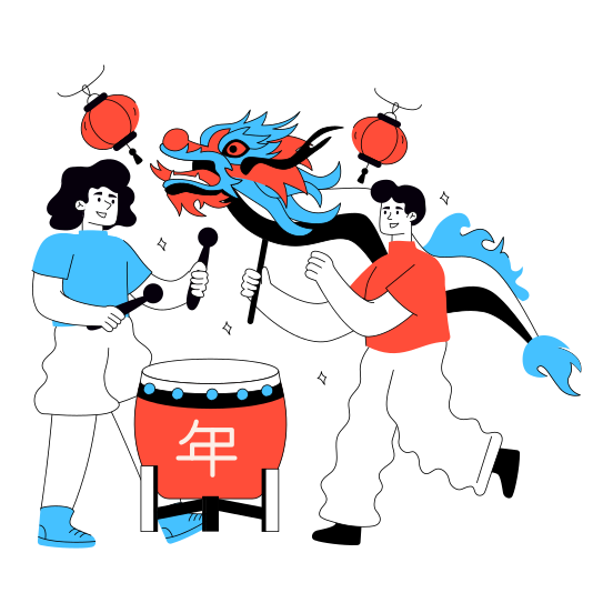 Chinese New Year Celebration, New Year Event, Year Of The Dragon, Happy New Year, Dragon Dance illustration