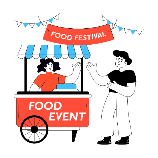 Food Festival, Street Food, Food Cart, Food Event, Food Stall illustration