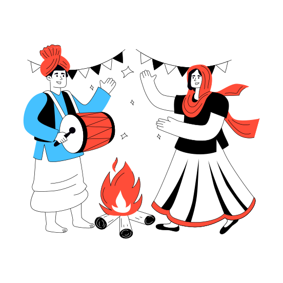 Lohri Festival, Traditional Event, Event Celebration, Folk Festival, Bhangra Dance illustration