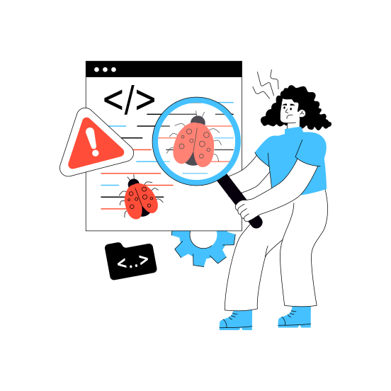 Bug Testing, Bug Analysis, Debugging, Search Bug, Search Virus, illustration