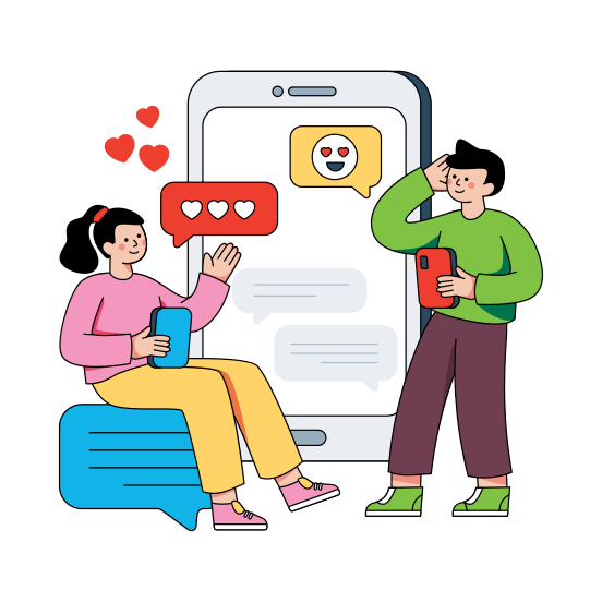 Mobile Love, Social Media Dating, Digital Love, Online Romance, Online Love, illustration