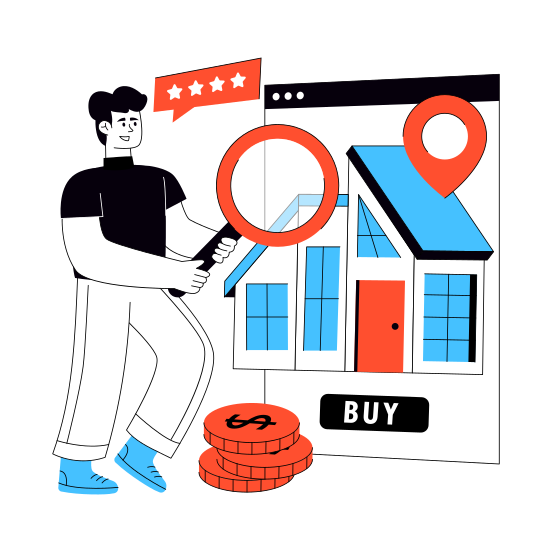 Home Relocation, Find Building, Search Building, Search Architecture, Building Exploration illustration