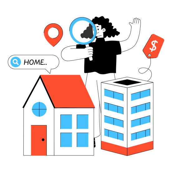 Home Relocation, Find Home, Find House, Search House, Search Home illustration
