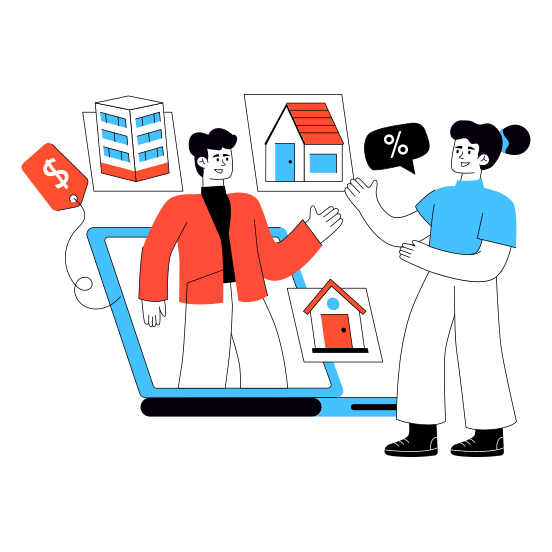 Online Estate Agent, Online Broker, Home Agent, Property Agent, Property Dealer illustration
