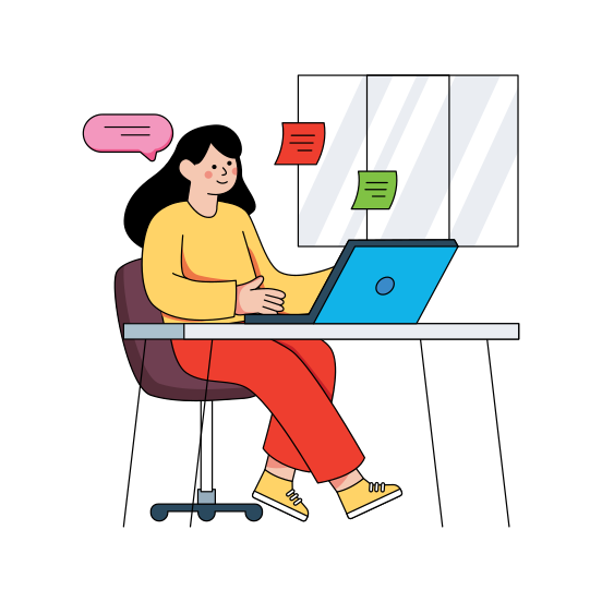 Remote Working, Online Worker, Freelancer, Laptop User, Businesswoman , illustration