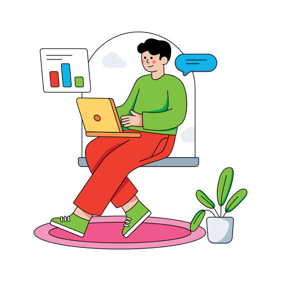 Remote Working, Online Worker, Freelancer, Laptop User, Telework , illustration