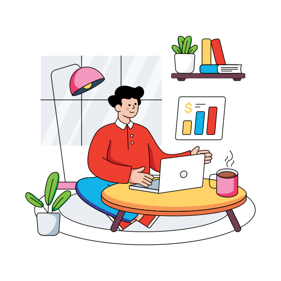 Home Workplace, Workspace, Working At Home, Freelancer, Laptop User , illustration