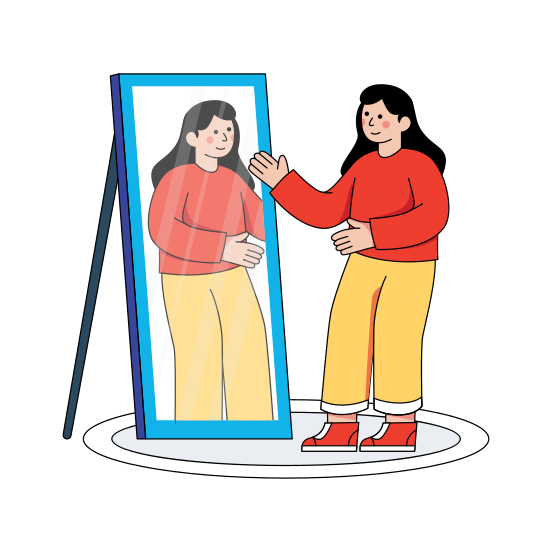 Looking In Mirror, Looking Herself, Seeing Mirror, Female Get Ready, Woman , illustration