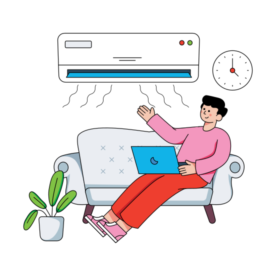 Setting In Air Conditioning Room, Luxury Environment, Work From Home, Laptop User, Freelancer , illustration