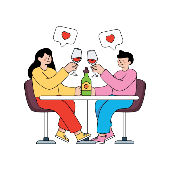 Couple Celebration, Lover, Twosome, Partners, Dating Dinner , illustration