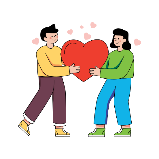 Couple Holding Heart, Lover, Twosome, Partners, Romantic Pose, illustration