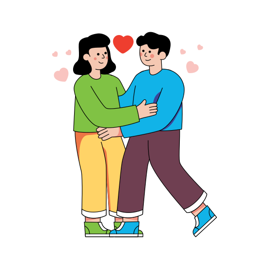 Couple Hugging, Lover, Twosome, Partners, Romantic Pose, illustration