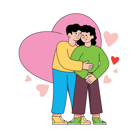 Couple In Deep Love, Lover, Twosome, Partners, Romantic Pose, illustration
