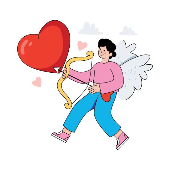Love Bow, Heart Bow, Archery, Valentine's Cupid, Hitting Arrow, illustration