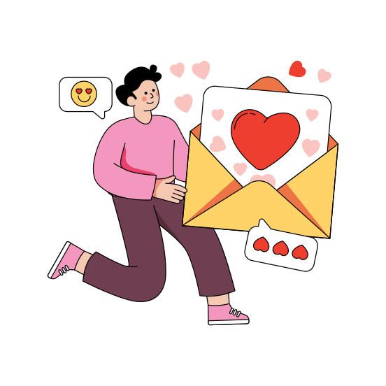 Love Mail, Romantic Email, Romantic Correspondence, Receiving Love Letter, Romantic Inbox , illustration
