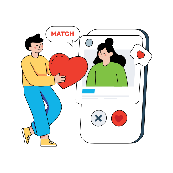 Online Love, Online Dating, Online Couple, Online Romance, Finding Online Match , illustration