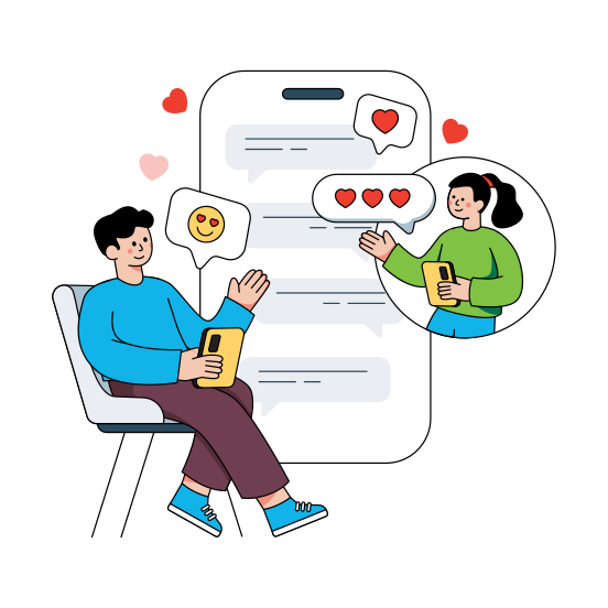Online Love, Online Dating, Online Couple, Online Romance, Mobile Love, illustration