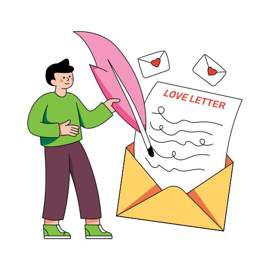 Romantic Mail, Romantic Email, Romantic Correspondence, Writing Love Letter, Romantic Inbox , illustration
