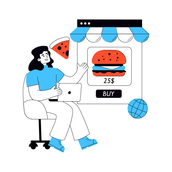 Buy Burger Online, Buy Food, Buy Meal, Food Website, Food Webpage illustration