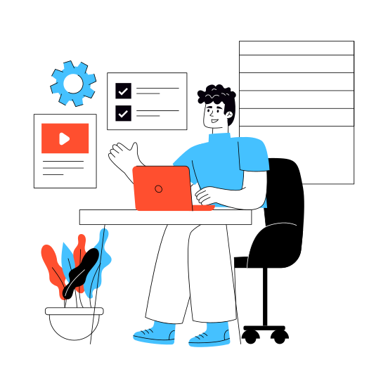 Workplace, Workspace, Workstation, Freelancer, Laptop User illustration