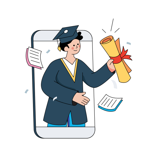 Online Degree, Diploma, Online Certificate, Online Graduate, illustration