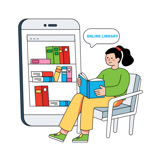 Online Library, Digital Library, Online Books, Online Booklets, Ebooks, illustration