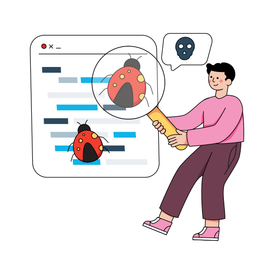Bug Testing, Bug Analysis, Debugging, Search Bug, Search Virus, illustration