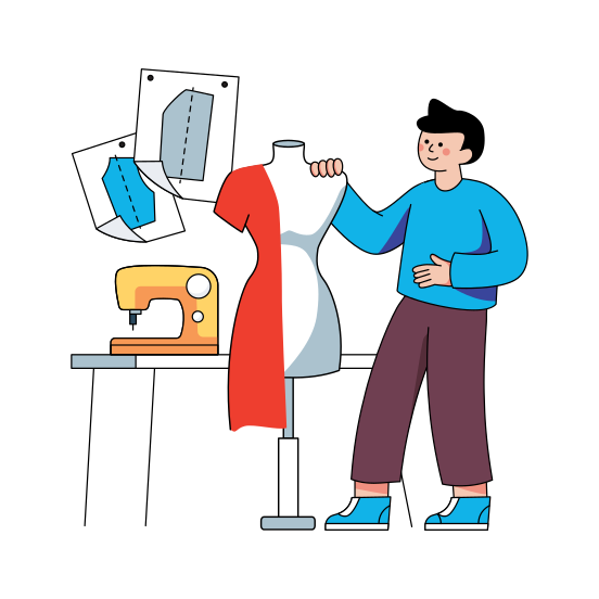 Fashion Designer In Studio, Tailor, Garment Maker, Costumier, Seamstress , illustration