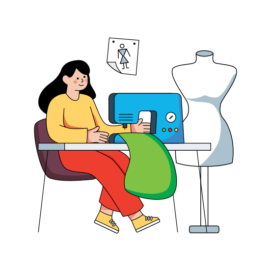 Girl Stitching, Tailoring, Sewing, Dressmaking, Professional Girl , illustration