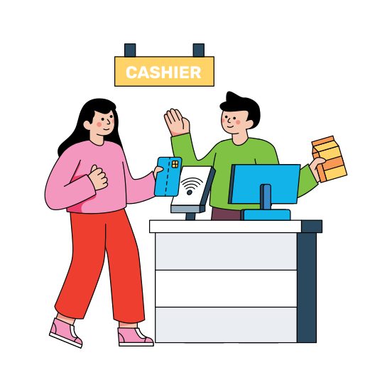 Cashier, Bill Payment, Checkout Counter, Cash Counter, Shopping Teller , illustration