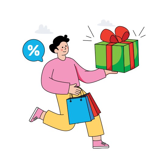Customer Reward, Customer Bonus, Loyalty Program, Shopping Gift, Receiving Present, illustration