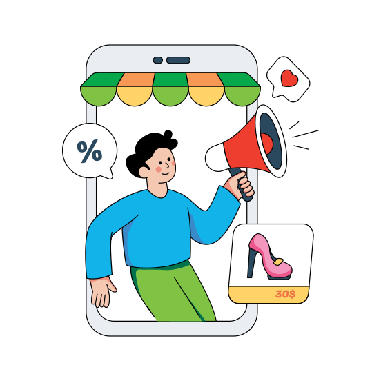 Ecommerce Marketing, Ecommerce Announcement, Shopping Promotion, Shopping Publicity, Shopping Campaign , illustration