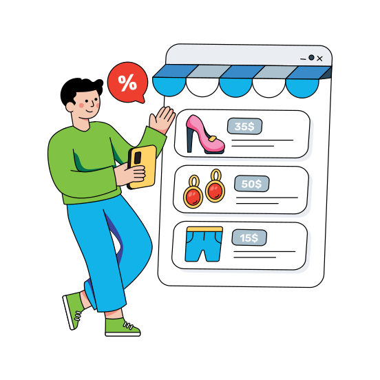 Online Products, Ecommerce Listing, Online Shopping, Eshopping, Mcommerce , illustration