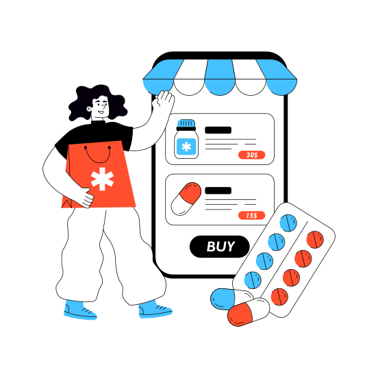 Buy Medicine Online, Medical Shopping, Medicine App, Online Medicine, Purchase Medicine Online illustration