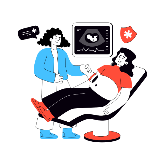 Doctor Doing Ultrasound, Sonography, Ultrasonography, Ecography, Sonogram, illustration
