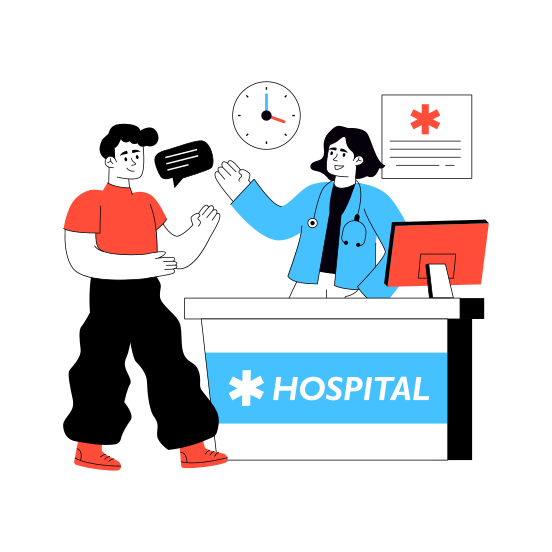 Hospital Reception, Receptionist, Info Table, Info Desk, Front Desk illustration