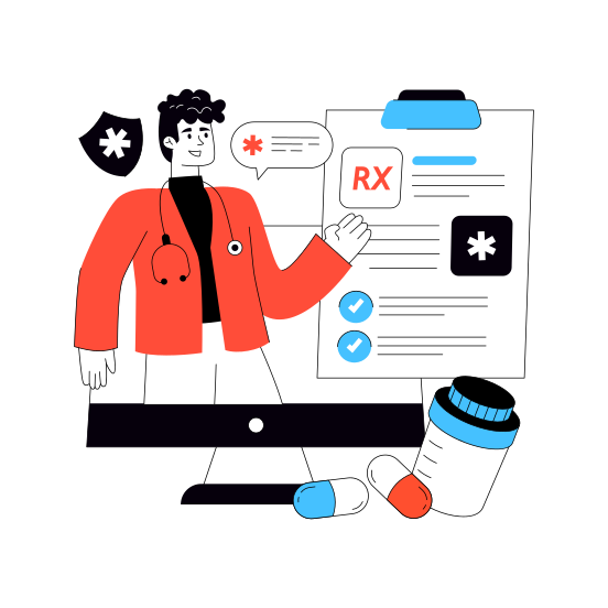 Online Prescription, Medical Report, Rx, Medical Instruction, Medical Recommendation illustration