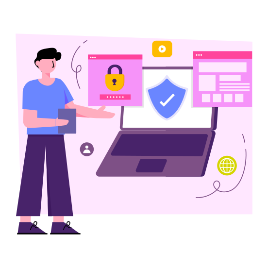 Laptop Security, Laptop Protection, Secure System, System Safety, Locked Laptop , illustration