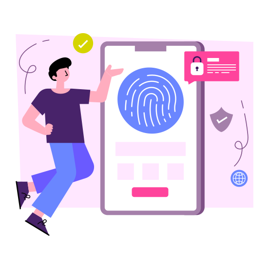 Mobile Fingerprint Lock, Mobile Biometric Lock, Mobile Thumbprint Lock, Secure Mobile, Secure Phone , illustration