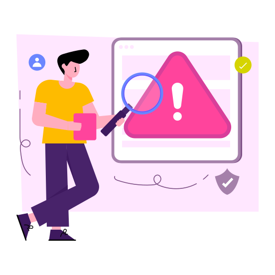 Search Error, Find Error, Error Analysis, Search Warning, Find Warning , illustration