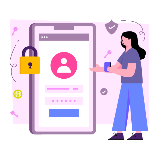 Secure Mobile Profile, Locked Profile, Mobile Account Security, Mobile Profile Security, Mobile Profile Protections, illustration