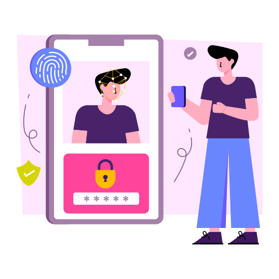 Secure Mobile Profile, Locked Profile, Mobile Account Security, Mobile User Security, Mobile Profile Protection, illustration