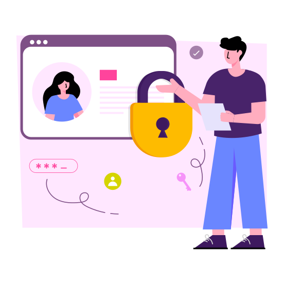 Secure Web Profile, Locked Profile, Web Account Security, Web User Security, Web Profile Protection, illustration