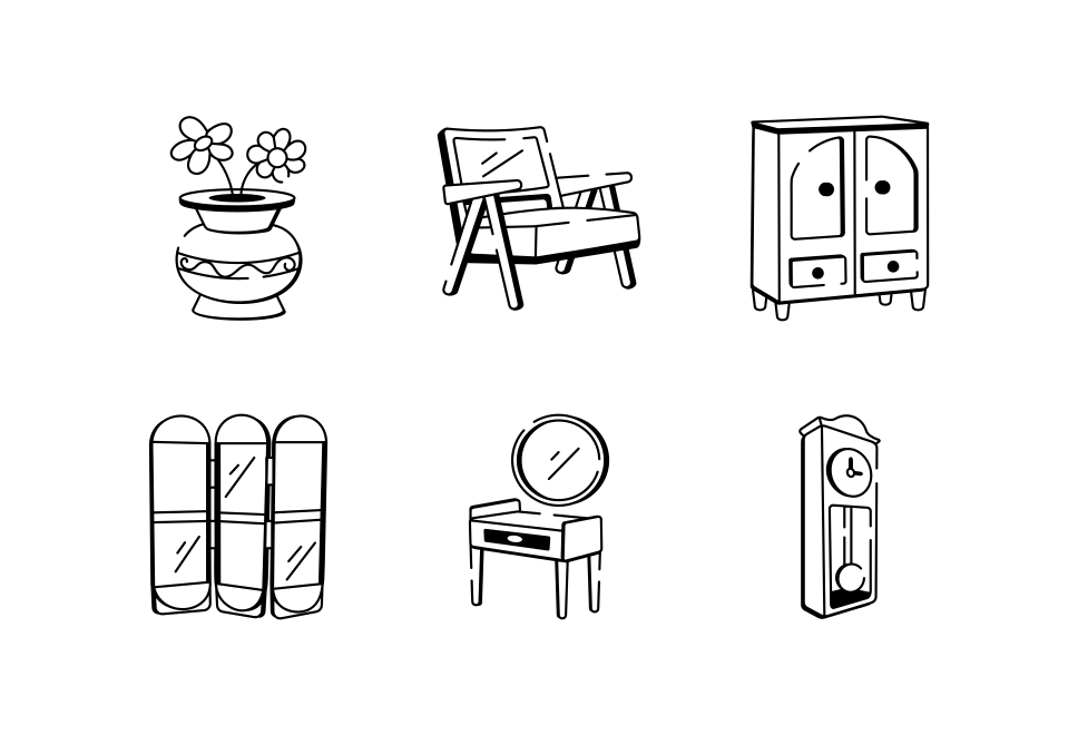 Furniture Doodle Icon Set  Large Set Preview