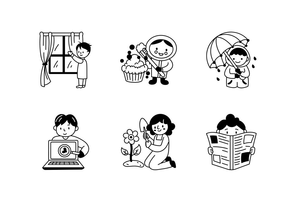 Daily Activities Doodle Illustration Set  Large Set Preview